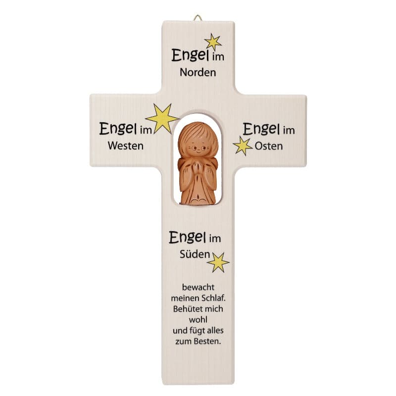 Kinderkreuz mit Tonengel Ahornholz