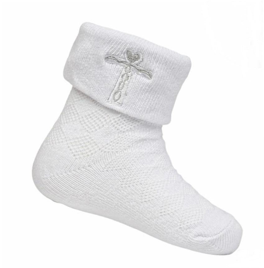 Taufsocken in weiss mit Kreuz
