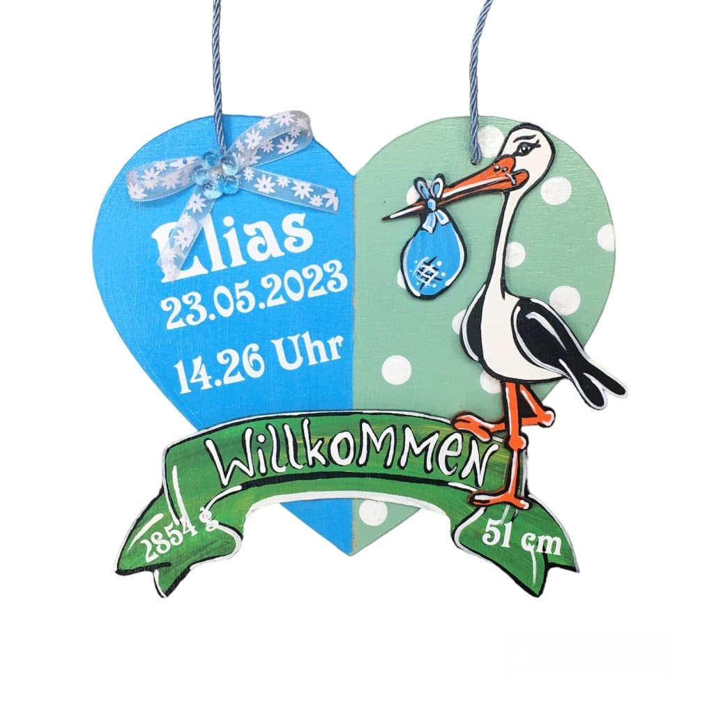 Holzschild in blau mit personalisierten Texten