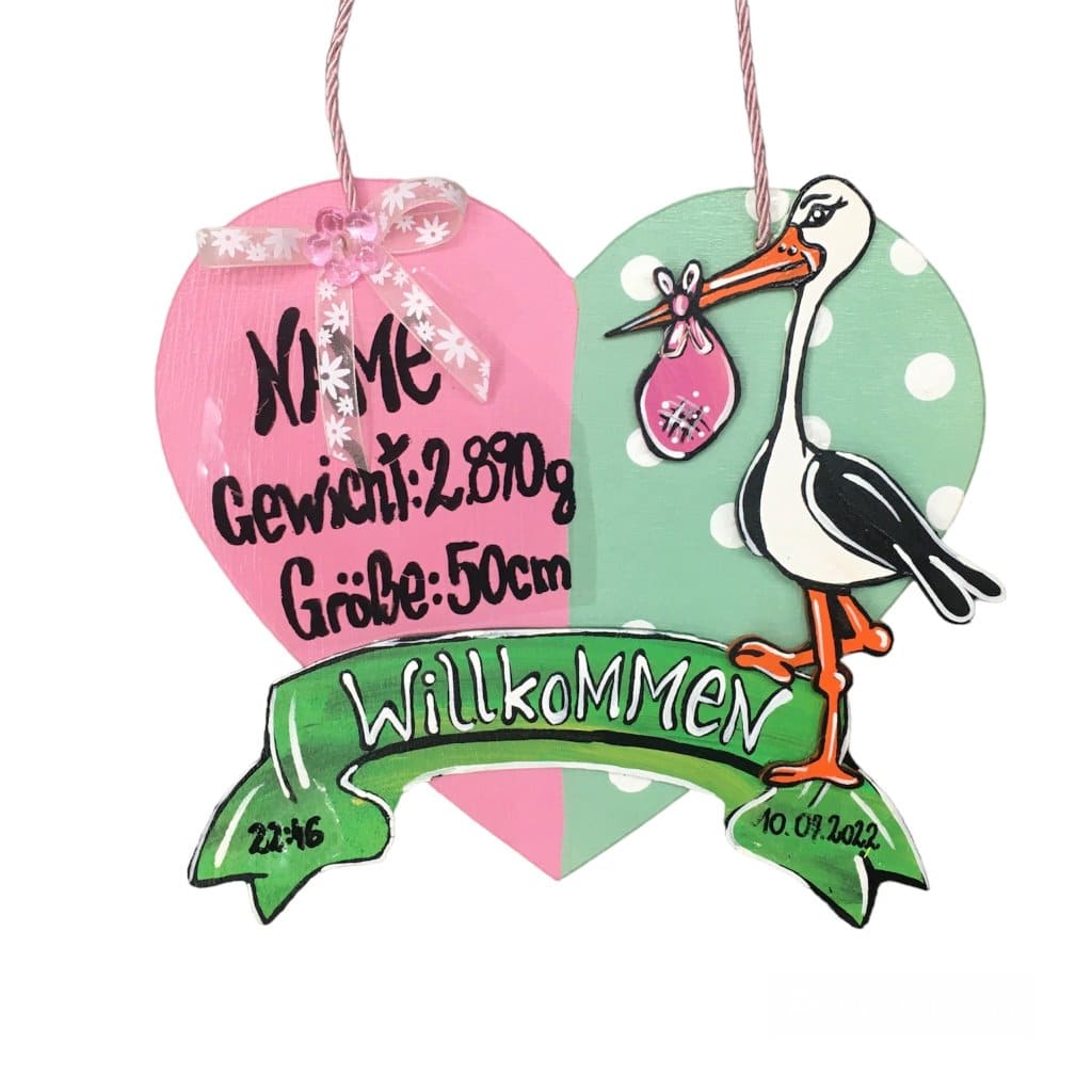 Holzschild in rosa mit personalisierten Texten