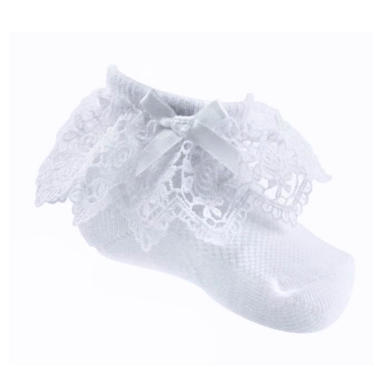 socken für mädchen zur taufe weiss mit masche