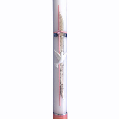 Taufkerze mit Taubenmotiv rosa-silber